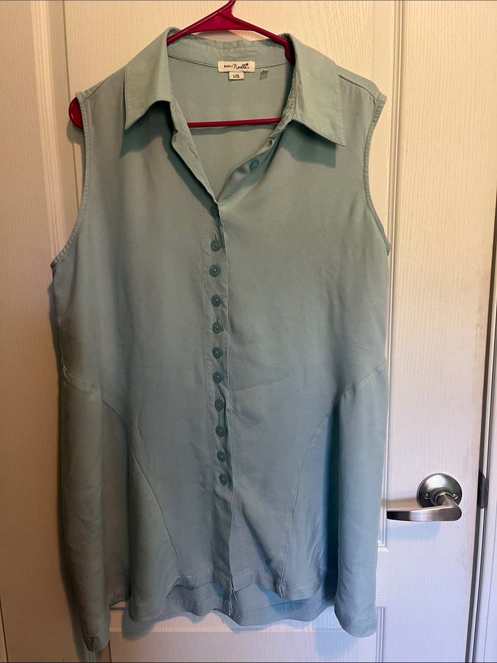 Simply Noelle Pale Aqua Button-Front Sleeveless Shirt